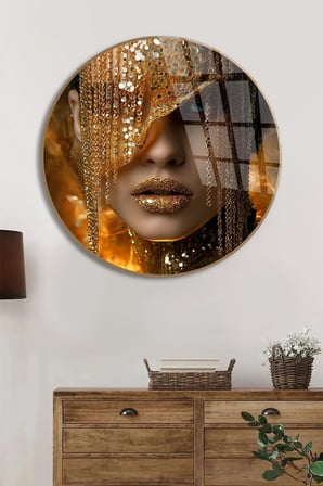 Gold Maske Kadın Cam Tablo | Dekoratif Duvar Tablosu | Solmayan Canlı Renkler | Mutfak ve Yemek Alanı | Doğum Günü Hediyesi | Salon ve Oturma Odası