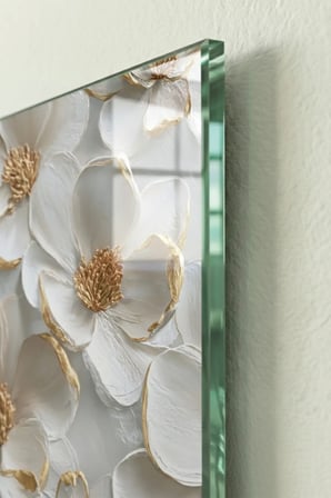 Kırılmaz Cam Tablo 5mm (Kalın) - Ev İşyeri Duvar Dekorasyonu - Soyut ÇİÇEK Tasarımlar (DİKEY) - Botanik Floral Zarif Pastel Salon Yatak Odası Temperli UV Baskılı Hediyelik
