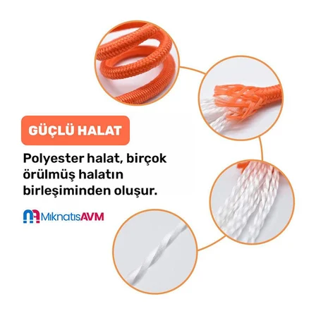 Fosforlu 6 mm Turuncu Halat - Mıknatıs Balıkçılığı Halatı - 25 metre - Karabina Kancalı Set