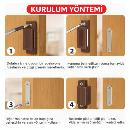 Mıknatıslı Kahverengi Plastik Mobilya Dolap Kapak Sineklik Çıt Çıt Kilit - 1200 Adet