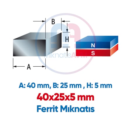 40x25x5 mm Y35 Blok Ferrit Mıknatıs 4 Adet - Separatör ve Atölye İçin | Mıknatıs AVM