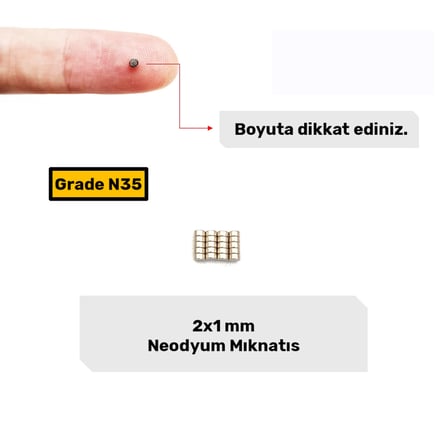 Ø2x1 mm Yuvarlak Neodyum Mıknatıs 25 Adet - 3D Yazıcı ve Maket İçin | Mıknatıs AVM - Magneteksan
