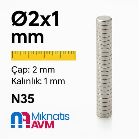Ø2x1 mm Yuvarlak Neodyum Mıknatıs 25 Adet - 3D Yazıcı ve Maket İçin | Mıknatıs AVM - Magneteksan