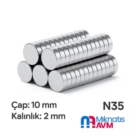 Ø10x2 mm N35 Yuvarlak Neodyum Mıknatıs 10 Adet - Buzdolabı ve Pano İçin | Mıknatıs AVM
