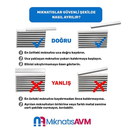 50x10x5 mm Neodyum Mıknatıs (Boy: 50 mm, En: 10 mm, Kalınlık: 5 mm) - 8 Adet