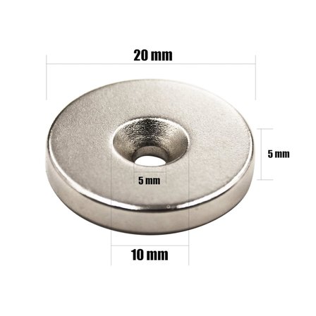 Havşa Delikli Güçlü Neodyum Mıknatıs - D20x10/5,5x5 mm (4 Adet Set)