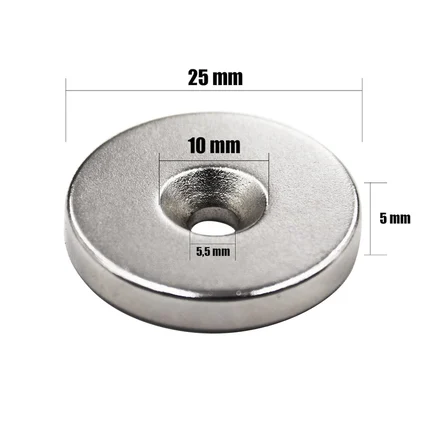Ø25x10/5,5x5mm Havşa Delikli Neodyum Mıknatıs - 2 Adet Set