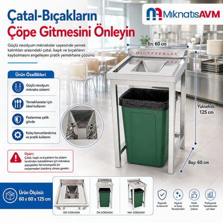 Endüstriyel Mutfak ve Yemekhane Manyetik Tutucu - Çöp Kovasına Düşen Çatal Bıçakları Yakalar