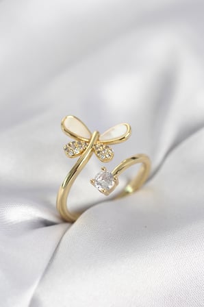 Gold Renk Yusufçuk Model Zirkon Taşlı Kadın Yüzük 5886