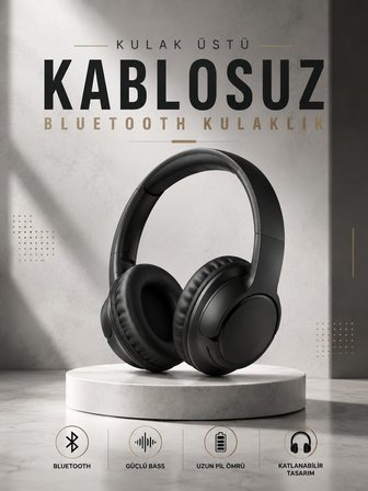 Kulak Üstü Kablosuz Bluetooth Kulaklık Yüksek Ses Kaliteli ANC Özelliği