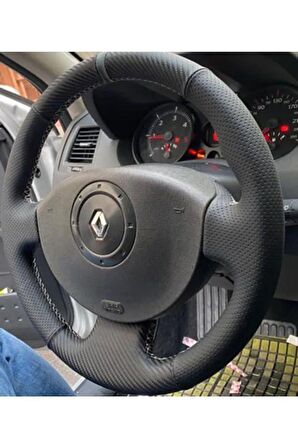 RENAULT MEGANE 2 KANGO -SCENİC 2 ARACA ÖZEL DİREKSİYON DERİ KILIFI CARBON-NOKTALI GY