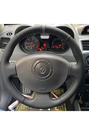 RENAULT MEGANE 2 KANGO -SCENİC 2 ARACA ÖZEL DİREKSİYON DERİ KILIFI CARBON-NOKTALI GY