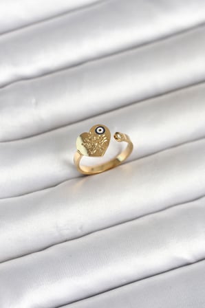 316L Çelik Gold Renk Nazar Detaylı Kalp Model Kadın Yüzük 5886