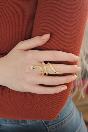 Ayarlanabilir Gold Renk Zirkon Taşlı Yılan Yüzük 5886