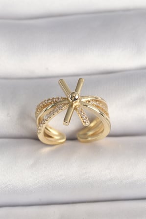 Pirinç Gold Renk Ayarlanabilir Ziron Taşlı Kadın Yüzük 5886