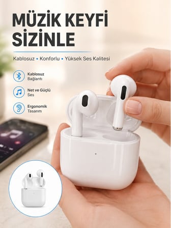 Yeni Nesil Bluetooth Kulaklık Beyaz Çağrı Cevaplayabilen Kablosuz Yeni Nesil