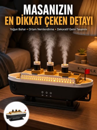 7 Renk Ortam Işıklı Dekoratif Gemi Tasarım Hava Nemlendirici Difüzör Yeni Nesi