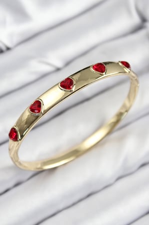 Pirinç Zirkon Taşlı Kırmızı Kalp Model Gold Renk Kadın Kelepçe 5886