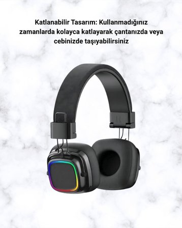 Renkli Işık Efektli Bluetooth 5.3 Müzik Kulaklığı Yeni Nesil