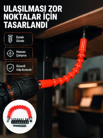 DMAX Esnek Şaftlı Matkap Bits Uç Seti 12 Parça Vida Montaj ve Tamir Seti