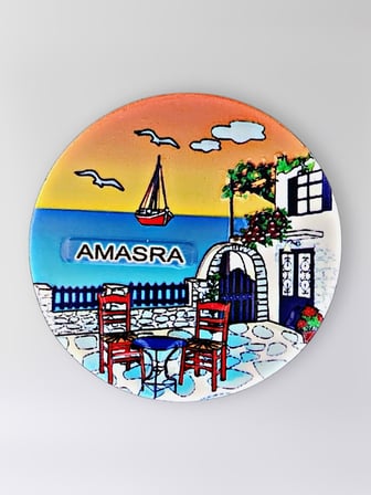 AMASRA Polyester Kabartmalı Magnet çap:6,5cm Dekoratif Hediyelik Buzdolabı Süsü (Kod:1359)