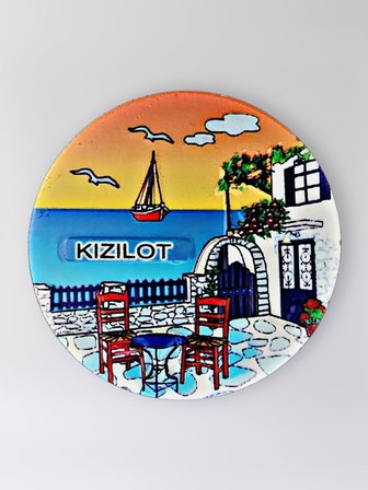 KIZILOT Polyester Kabartmalı Magnet çap:6,5cm Dekoratif Hediyelik Buzdolabı Süsü (Kod:1379)