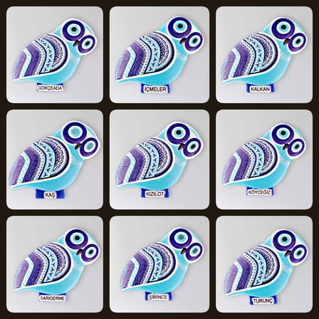 KÖYCEĞİZ Temalı Polyester Kabartmalı Nazar Baykuş Magnet 5,5 x 9 cm  Dekoratif Hediyelik Buzdolabı Süsü  (kod:1517)