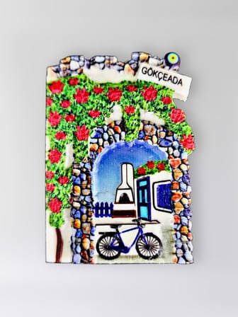 GÖKÇEADA Polyester Kabartmalı Magnet 5,5 x 7 cm Dekoratif Hediyelik Buzdolabı Süsü (Kod:1555)
