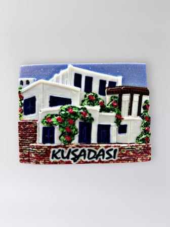 KUŞADASI Polyester Kabartmalı Magnet 7,5 x 5,5 cm Dekoratif Hediyelik Buzdolabı Süsü (Kod:1594)