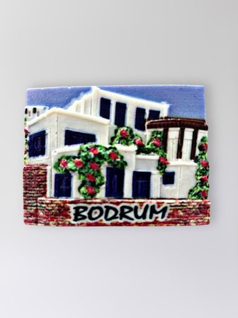 BODRUM Polyester Kabartmalı Magnet 7,5 x 5,5 cm Dekoratif Hediyelik Buzdolabı Süsü (Kod:1629)