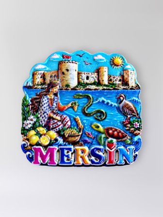 MERSİN Polyester Kabartmalı Magnet 7 x 6,5 cm Dekoratif Hediyelik Buzdolabı Süsü (Kod:1374)