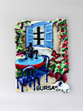 BURSA Polyester Kabartmalı Magnet 5 x 6,5 cm Dekoratif Hediyelik Buzdolabı Süsü (Kod:1677)