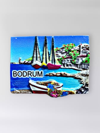 BODRUM Polyester Kabartmalı Magnet 7 x 5 cm Dekoratif Hediyelik Buzdolabı Süsü (Kod:1703)