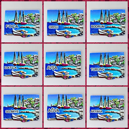 DATÇA Polyester Kabartmalı Magnet 7 x 5 cm Dekoratif Hediyelik Buzdolabı Süsü (Kod:1704)