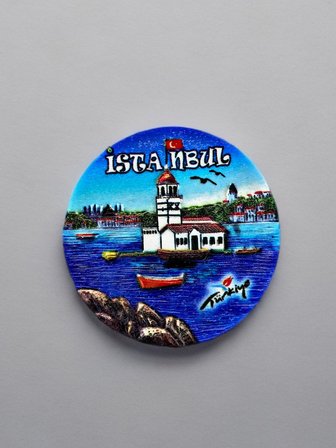 İSTANBUL Polyester Kabartmalı Magnet ÇAP:7 cm Dekoratif Hediyelik Buzdolabı Süsü (Kod:1738)