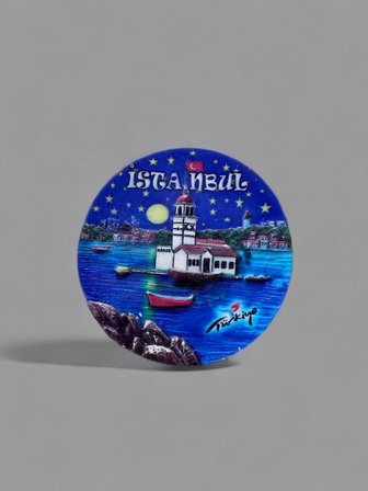 İSTANBUL Polyester Kabartmalı Magnet ÇAP:7 cm Dekoratif Hediyelik Buzdolabı Süsü (Kod:1741)