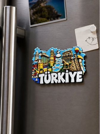 TÜRKİYE Polyester Kabartmalı Magnet 8,5 cm x 5 cm Dekoratif Hediyelik Buzdolabı Süsü (Kod:1742)
