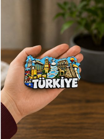 TÜRKİYE Polyester Kabartmalı Magnet 8,5 cm x 5 cm Dekoratif Hediyelik Buzdolabı Süsü (Kod:1742)