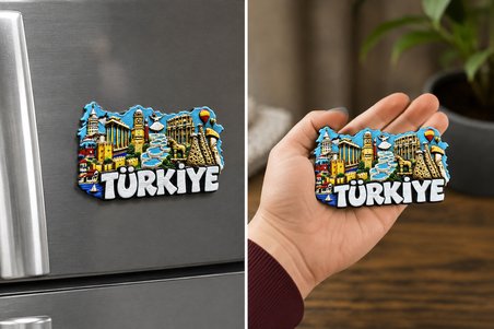 TÜRKİYE Polyester Kabartmalı Magnet 8,5 cm x 5 cm Dekoratif Hediyelik Buzdolabı Süsü (Kod:1742)