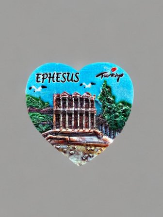 EFES ( EPHESUS ) Polyester Kabartmalı Magnet 6 cm x 6 cm Dekoratif Hediyelik Buzdolabı Süsü (Kod:1771)
