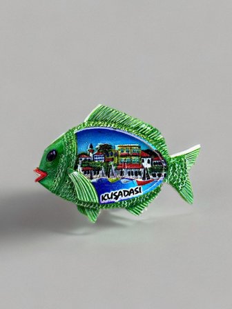 KUŞADASI Polyester Kabartmalı Magnet 8,5 x 6 cm Dekoratif Hediyelik Buzdolabı Süsü (Kod:1788)