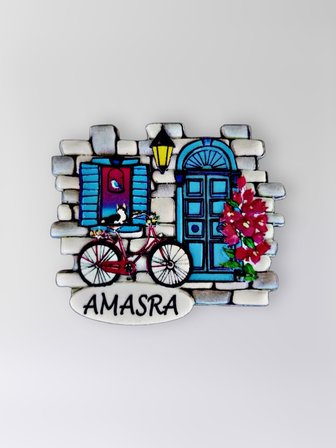 AMASRA Temalı Polyester Kabartmalı  Magnet  7 x 6,5 cm – Dekoratif Hediyelik Buzdolabı Süsü  (kod:1790)