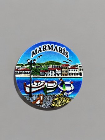 MARMARİS Polyester Kabartmalı  Magnet  ÇAP: 6,5 cm  – Dekoratif Hediyelik Buzdolabı Süsü  (kod:1792)