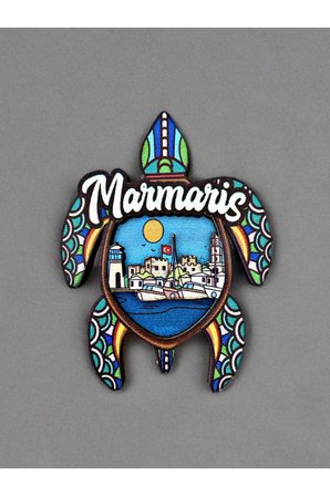 MARMARİS Temalı Magnet Ahşap Lazer Kesim 3 Boyutlu Buzdolabı Süsü 7,5 cm x 8,5 cm 