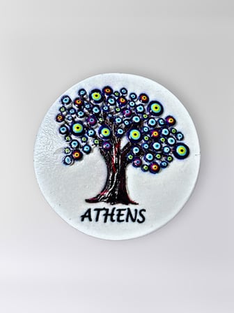 ATHENS ( ATİNA ) Polyester Kabartmalı  Magnet  ÇAP: 6,5 cm  – Dekoratif Hediyelik Buzdolabı Süsü  (kod:1828)