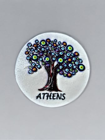 ATHENS ( ATİNA ) Polyester Kabartmalı  Magnet  ÇAP: 6,5 cm  – Dekoratif Hediyelik Buzdolabı Süsü  (kod:1828)