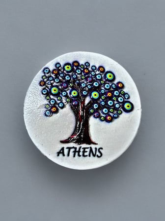 ATHENS ( ATİNA ) Polyester Kabartmalı  Magnet  ÇAP: 6,5 cm  – Dekoratif Hediyelik Buzdolabı Süsü  (kod:1828)