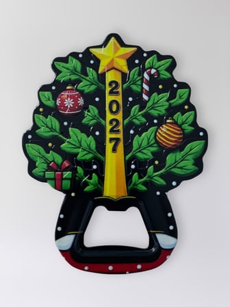 2027 Yılbaşı Hediyelik Çam Ağacı Magnet Açacak (7.5x10 cm) - Yeni Yıl Hatırası Buzdolabı Süsü Şişe Açacağı