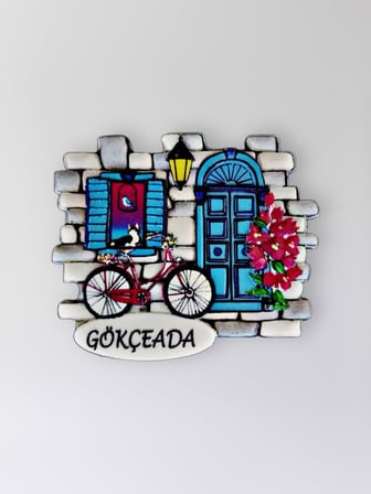 GÖKÇEADA Kabartmalı Magnet  7x6,5 cm Şehir Magneti Dekoratif Hediyelik Buzdolabı Süsü (kod:1846)