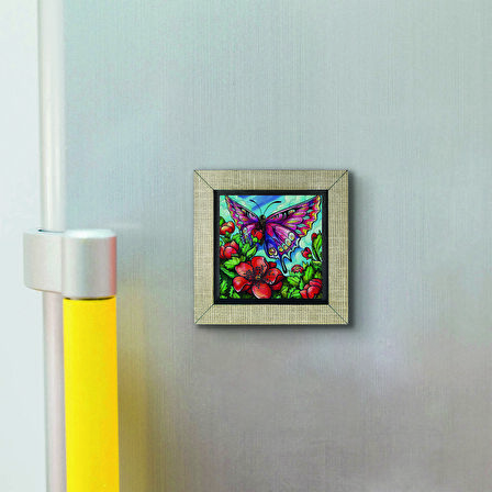Kelebek Baskılı MDF  Magnet(KRG-153)Buzdolabı Süsü